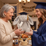 Juguete de peluche en forma de conejo con nombre bordado, con un bonito diseño de birrete de graduación, ideal como regalo para la fiesta de graduación de los recién graduados 7