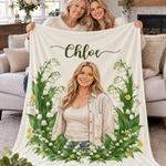 Couverture douillette personnalisée avec photo, motif « fleur de naissance » et nom, disponible en plusieurs tailles – Décoration d'intérieur, cadeau d'anniversaire ou de mariage pour fille, femme ou maman
