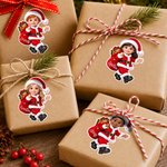 Personalized 3D-Effect Artwork Cartoon Santa Character Photo Stickers with Name Christmas Gift for Family Kids