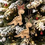 Décoration de Noël en bois en forme de dinosaure personnalisée avec le prénom et des bois pailletés – Cadeau de Noël pour les petits garçons