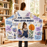 Personalized Birth Flower Reading Themed Photo Soft Throw Hooded Blanket with Name Book Club Birthday Christmas Gift for Bookworms Readers Friends