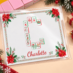 Personalized Christmas Floral Holly Mahjong Themed Tri-Fold Card Cover Sticker Set with Name Christmas Holiday Gift for Mahjong Lovers