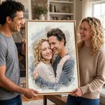 Personalised Watercolor Wedding Photo Canvas Prints with Text Bedroom Decor Wedding Anniversary Gift for Couples Newlyweds