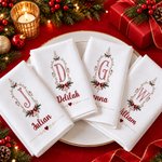 Personalised Retro Frame Bow Initial 100% Cotton Christmas Napkin with Name Table Decoration Holiday Christmas Gift for Family Kids