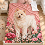Personalisierte Haustier-Porträt Kuscheldecke | mit Namen und Blumen | Weiche Ölgemälde Wohndecke | Geburtstag Geschenk für Tierbesitzer