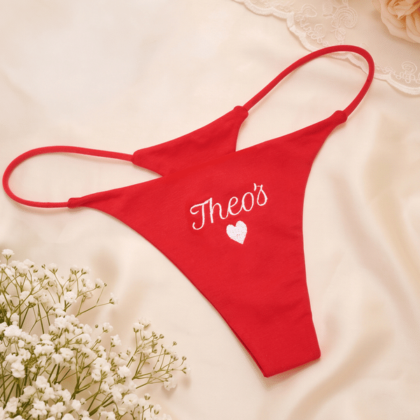 Personalized Romantic Embroidery Heart Name Thong Lingerie Underwear honeymoon Valentine's Day Anniversary Gift for Women