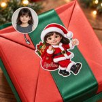 Personalized 3D-Effect Artwork Cartoon Santa Character Photo Stickers with Name Christmas Gift for Family Kids