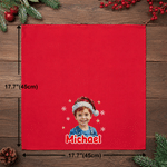 Personalized Oil Painting Style Photo 100% Cotton Red Reusable Napkin with Name Table Decor Christmas Gift for Family Kids