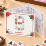 Personalized Christmas Floral Holly Mahjong Themed Tri-Fold Card Cover Sticker Set with Name Christmas Holiday Gift for Mahjong Lovers