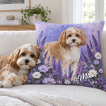 Housse de coussin décorative personnalisée, style peinture à l'huile, représentant un animal de compagnie et un motif floral, avec prénom – Décoration d'intérieur, cadeau d'anniversaire pour les propriétaires d'animaux et les amoureux des animaux