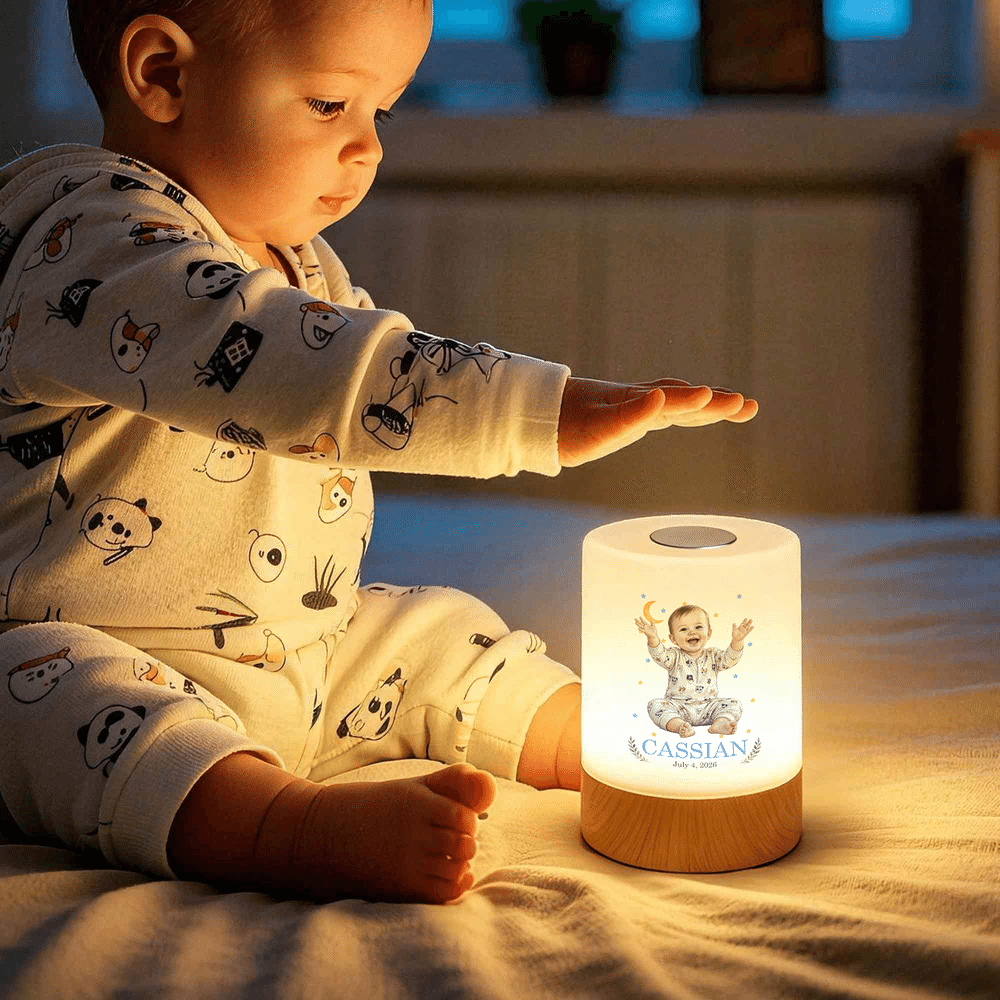 Personalized Watercolor Style Kid Photo Dimmable Touch Remote Control Night Light with Name and Text Nursery Decor Birthday Baby Shower Gift for Kids 4