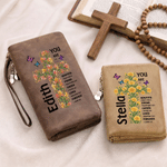 Personalized Cross Birth Flower Christian Bible Verse PU Leather Wristlet Wallet with Name Birthday Anniversary Gift for Women Girlfriends Moms