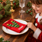 Personalised Christmas Tree Snowman Initial 100% Cotton Red Christmas Napkin with Name Table Decor Christmas Gift for Family Friends