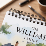 Personalized 13 Watercolor Photos 2027 2028 Meaningful Calendar with Family Surname Christmas New Year Birthday Gift for Newborn Family Friend 7