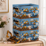 Personalised 3D-Effect Artwork Construction Lorries Patterns Large Capacity Storage Basket with Name and Handle Room Decor Birthday Gift for Kids