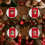 Personalized Oil Painting Style Photo 100% Cotton Red Reusable Napkin with Name Table Decor Christmas Gift for Family Kids