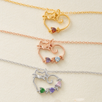 Personalised Heart Shaped Cat Sterling Silver Necklace with Birthstone Dainty Jewellery Daily Wear Cat Memorial Gift for Cat Owners Lovers
