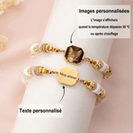 Bracelet en perles heishi coquillage personnalisé avec photo thermo-réactive et texte gravé - Cadeau d'anniversaire pour femmes et filles