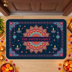 Personalised Indian Festival Religious Mandala Lotus Diya Non-Slip Doormat with Name Home Decor Diwali Deepavali Gift for Family Friends