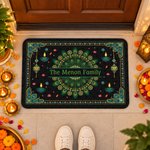 Personalised Indian Festival Religious Mandala Lotus Diya Non-Slip Doormat with Name Home Decor Diwali Deepavali Gift for Family Friends