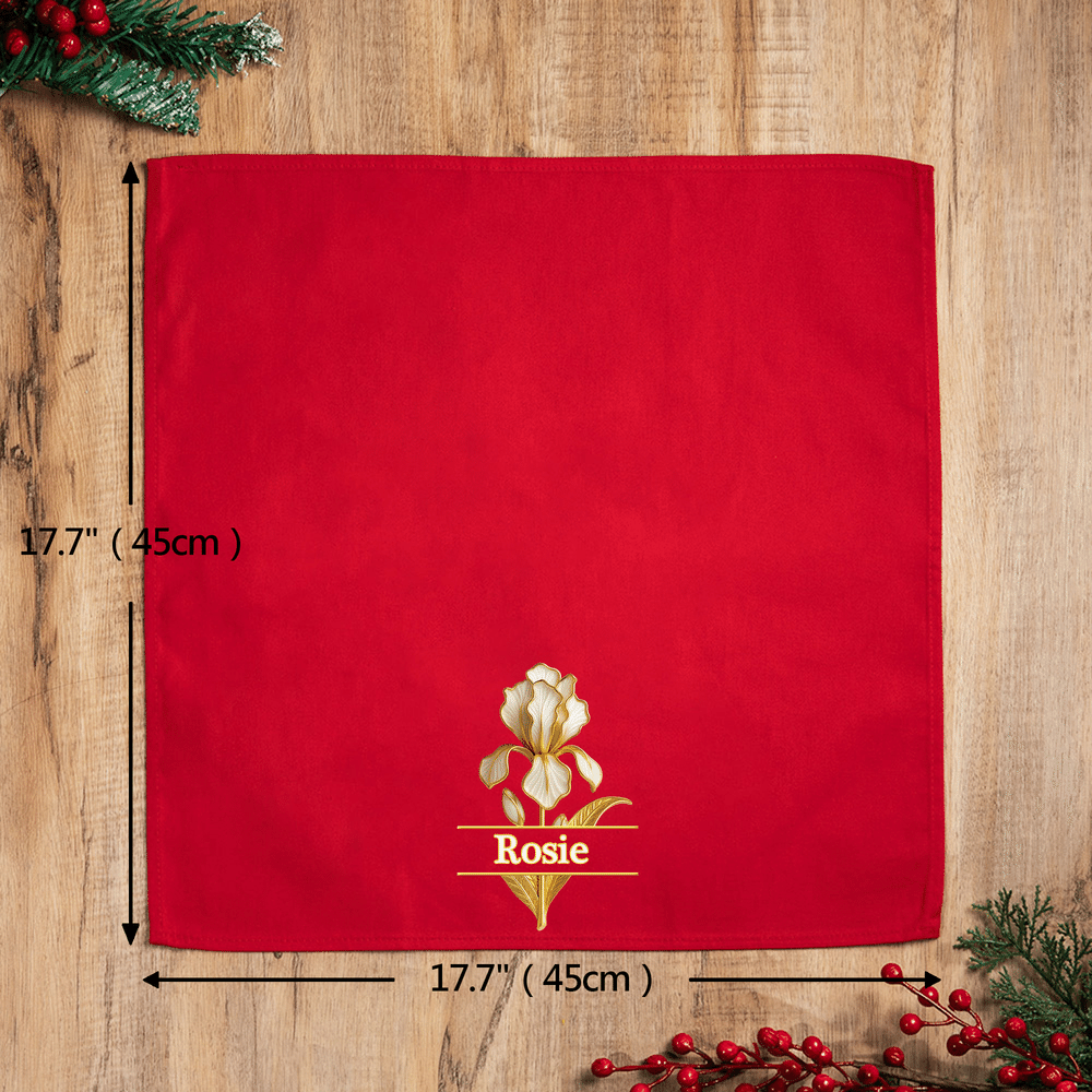 Gepersonaliseerd servet met 3D-effect, geboortebloem, rood, kerstthema, met naam, tafeldecoratie, kerstcadeau voor familie en vrienden 7