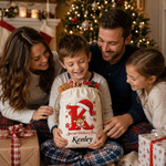 Personalised Christmas Reindeer Initial Large Capacity Canvas Drawstring Gift Bag with Name Christmas Gift for Boys Girls