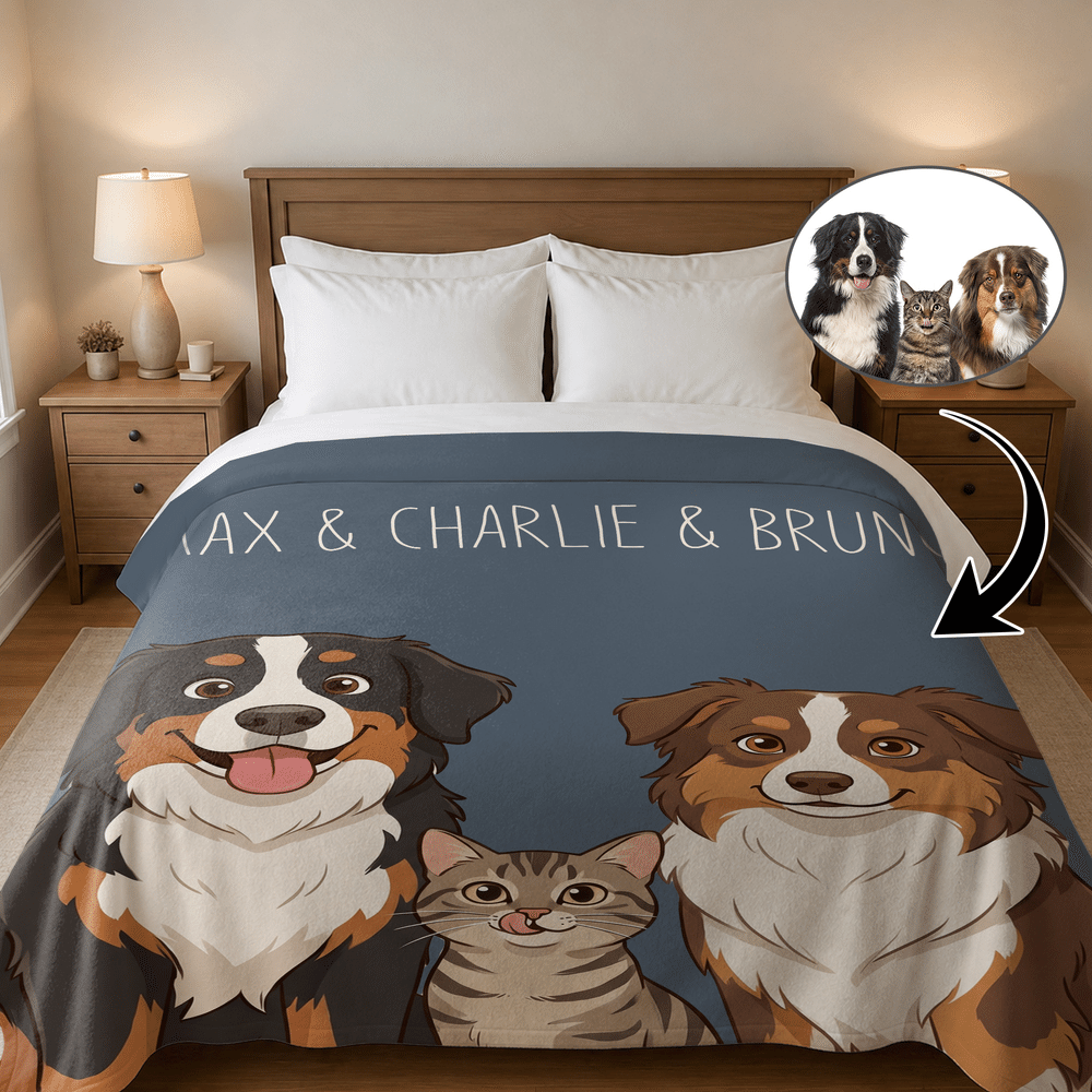 Personalized Multicolor Cartoon Pet Photo Soft Throw Blanket with Name Home Decor Birthday Housewarming Gift for Pet Owners Lovers 6