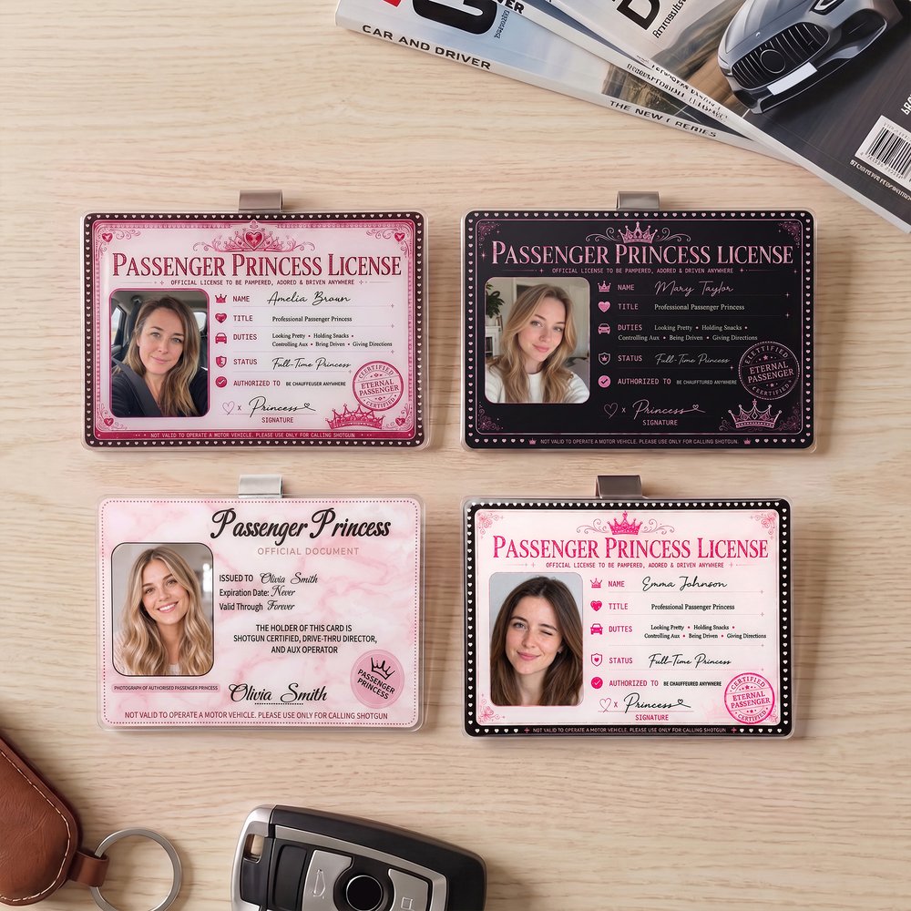 Personlig, söt prinsessklämma till solskyddet i bilen med foto och namn – bildekoration till bilen, present till födelsedag, alla hjärtans dag eller årsdag till flickvän eller fru 2