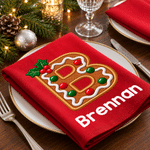 Personalised Christmas Tree Snowman Initial 100% Cotton Red Christmas Napkin with Name Table Decor Christmas Gift for Family Friends