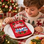 Personalized Christmas Theme Red 100% Cotton Napkin with Name Table Decor Christmas Gift for Family Friends