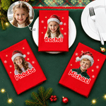 Personalized Oil Painting Style Photo 100% Cotton Red Reusable Napkin with Name Table Decor Christmas Gift for Family Kids