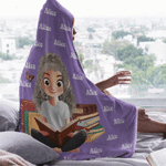 Personalised Birth Flower Reading Cartoon Character Soft Hooded Blanket with Name Birthday Gift for Book Lovers