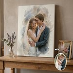 Personalised Watercolor Wedding Photo Canvas Prints with Text Bedroom Decor Wedding Anniversary Gift for Couples Newlyweds