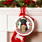 Décoration de Noël personnalisée : couronne de Noël, photo, cœur, boule ronde en céramique avec inscription, décoration d'arbre de Noël, cadeau de Noël pour la famille et les amoureux des animaux