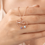 Personalised Heart Shaped Cat Sterling Silver Necklace with Birthstone Dainty Jewellery Daily Wear Cat Memorial Gift for Cat Owners Lovers