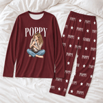 Personligt pyjamas-set med långa ärmar i amerikansk serieteckningsstil med porträtt av husdjuret och namn – vardagskläder, födelsedags- och julklapp för husdjursälskare