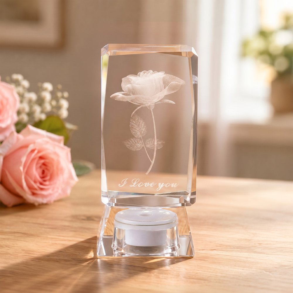 Bases de lumière en cristal de roche 3D personnalisées pour un cadeau de Saint-Valentin 2