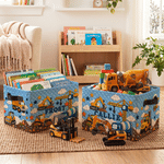 Personalised 3D-Effect Artwork Construction Lorries Patterns Large Capacity Storage Basket with Name and Handle Room Decor Birthday Gift for Kids
