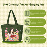 Personalised Birth Flower Reading Cartoon Character Large Capacity Corduroy Tote Bag with Name Travel Essential Birthday Gift for Book Lover