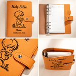 Personalised Holy Bible Prayer Gestures PU Leather Notebook with Name and Date Baptism First Communion Christian Birthday Gift for Kid Friend