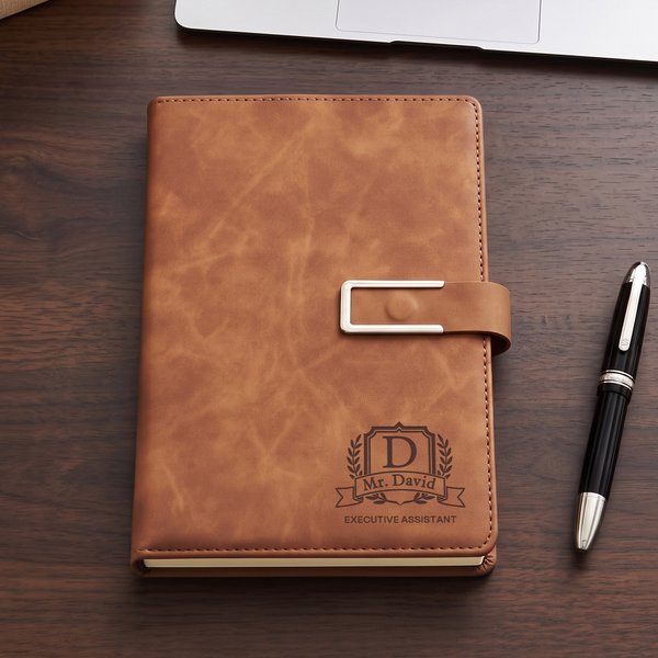 Personalized Initial PU Leather A5 Notebook with Text Daily Use Birthday Back to School Business Thank You Gift for Teacher Colleague Master’s Student