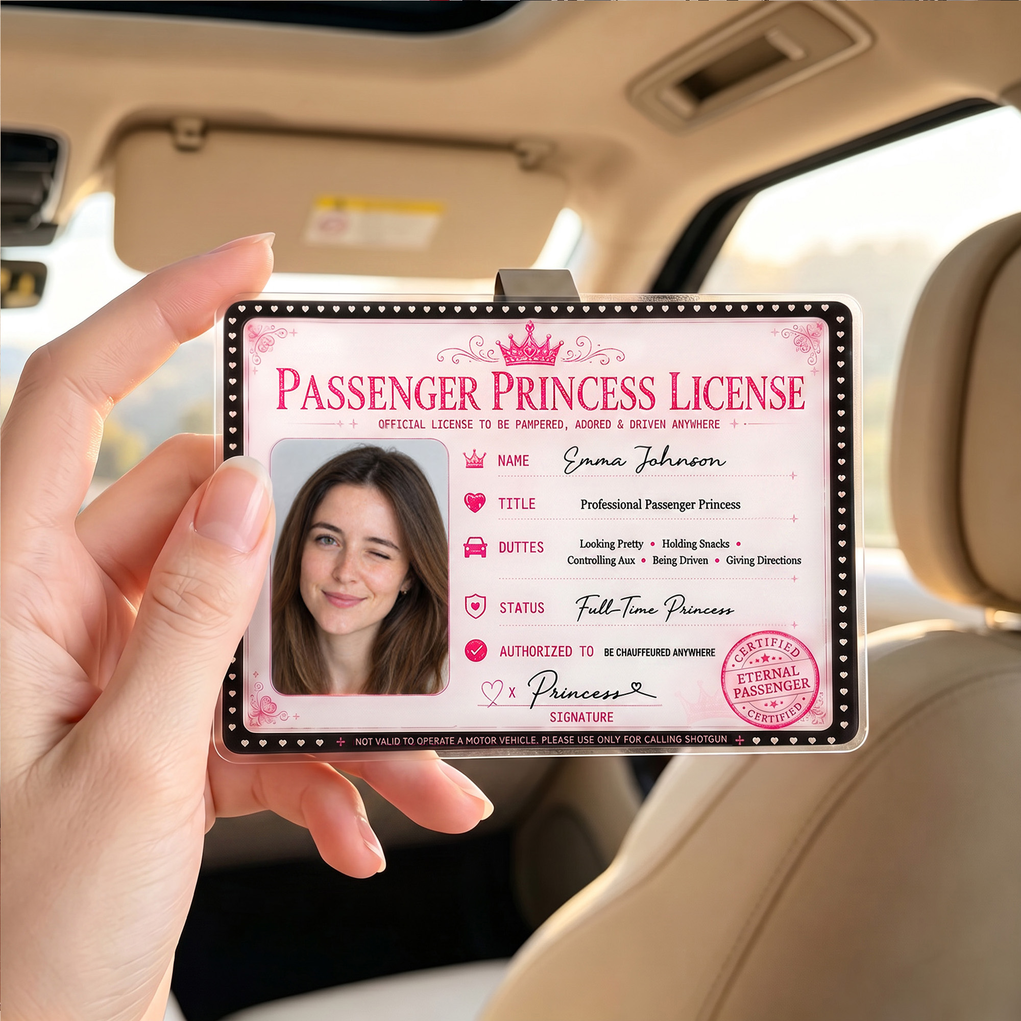 Individuell gestalteter, niedlicher Sonnenblendenclip im Prinzessinnen-Design mit Foto und Namen – Auto-Dekoration und Geburtstagsgeschenk für Frauen und Mädchen