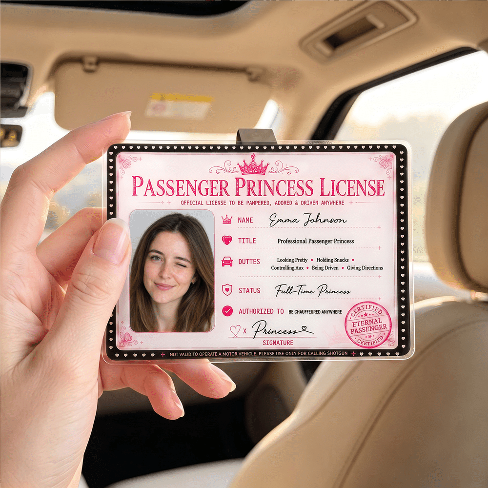 Personlig, söt prinsessklämma till solskyddet i bilen med foto och namn – bildekoration till bilen, present till födelsedag, alla hjärtans dag eller årsdag till flickvän eller fru 1