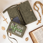 Personalized Cross Birth Flower Christian Bible Verse PU Leather Wristlet Wallet with Name Birthday Anniversary Gift for Women Girlfriends Moms