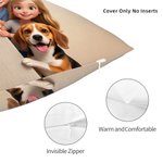 Personalised 3D-Style Visual Effect Cute Cartoon Character Photo Soft Cushion Cover with Text Home Decor Anniversary Gift for Family Friends