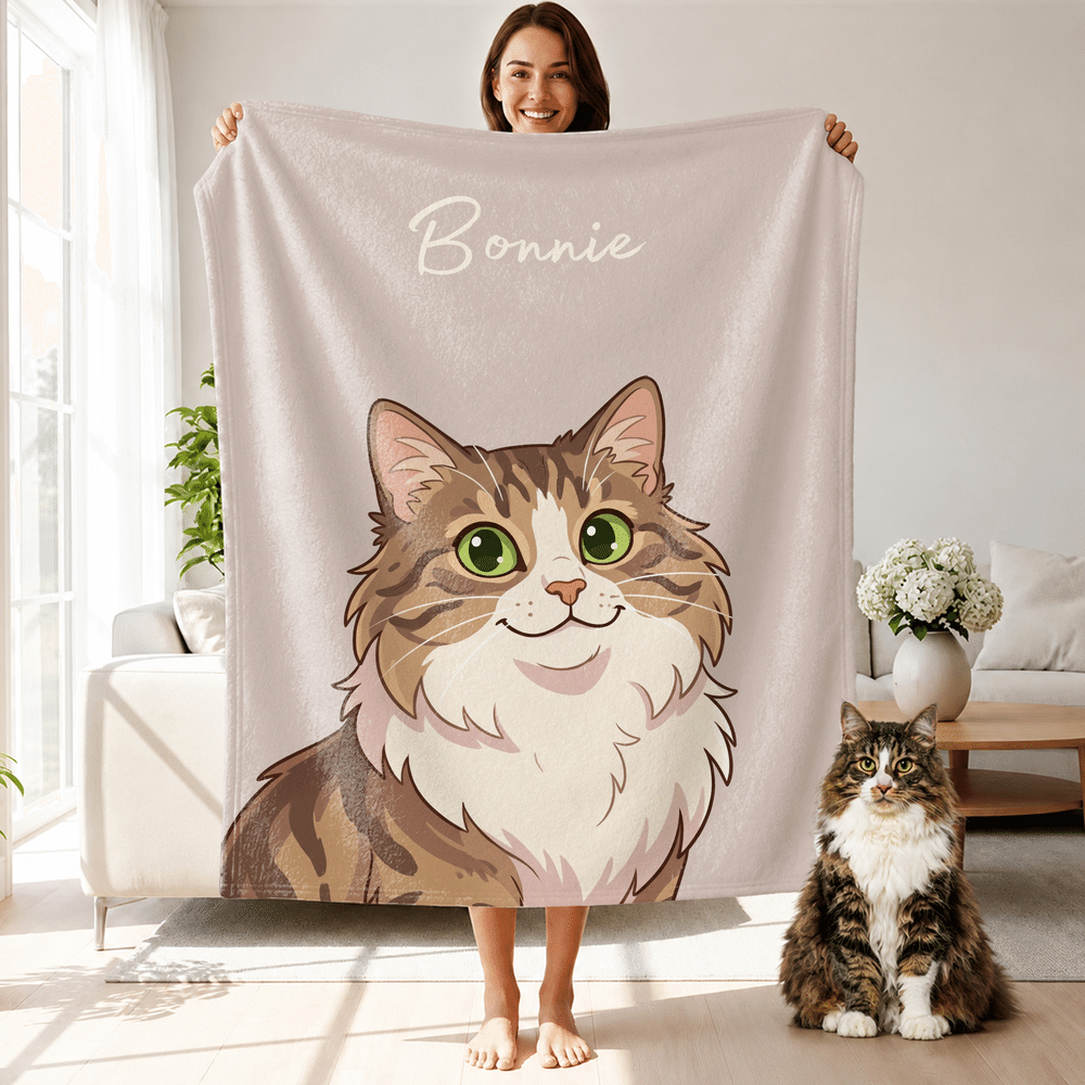 Personalized Multicolor Cartoon Pet Photo Soft Throw Blanket with Name Home Decor Birthday Housewarming Gift for Pet Owners Lovers 5