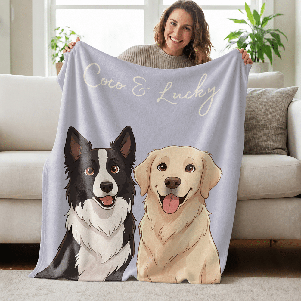 Personalized Multicolor Cartoon Pet Photo Soft Throw Blanket with Name Home Decor Birthday Housewarming Gift for Pet Owners Lovers 3