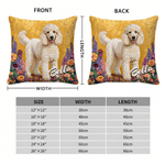 Housse de coussin décorative personnalisée, style peinture à l'huile, représentant un animal de compagnie et un motif floral, avec prénom – Décoration d'intérieur, cadeau d'anniversaire pour les propriétaires d'animaux et les amoureux des animaux