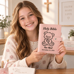 Personalised Holy Bible Prayer Gestures PU Leather Notebook with Name and Date Baptism First Communion Christian Birthday Gift for Kid Friend