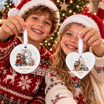 Personalised 3D-Effect Artwork Christmas Theme Photo Ceramic Ornament with Name and Hanging Rope Home Decor Christmas Gift for Family Kids